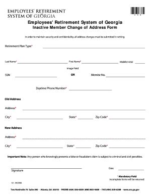 Fillable Online Ers Ga Inactive Member Change Of Address Form Fax Email