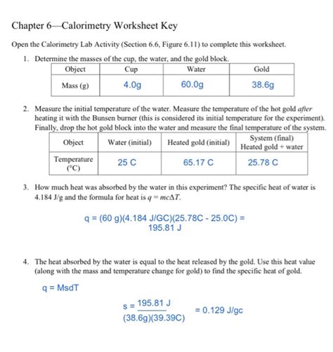 Heat And Calorimetry Worksheets