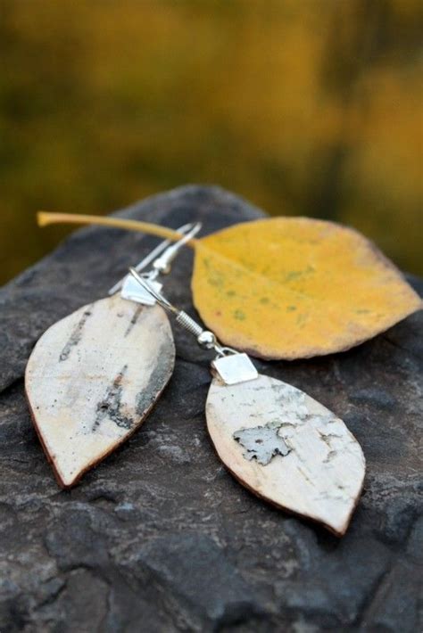 Birch Bark Earrings Leaf Design Nature Girl By NanaMontana 19 99