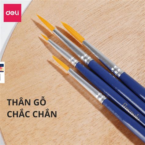 Cọ Vẽ Chuyên Nghiệp Deli Vẽ Màu Nước Bột Sơn Acrylic Đầu Nylon Cán Gỗ