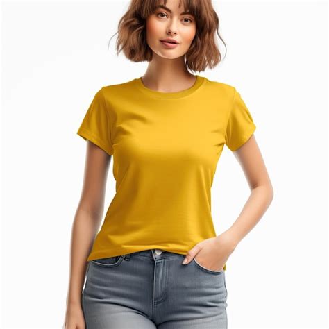 Premium Ai Image A Woman Wearing A Yellow T Shirt With The Word