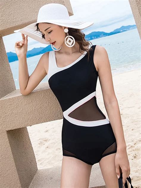 Vigocasey Patchwork Strapped Swimwear Women 2024 Sexy Mesh Hollow One