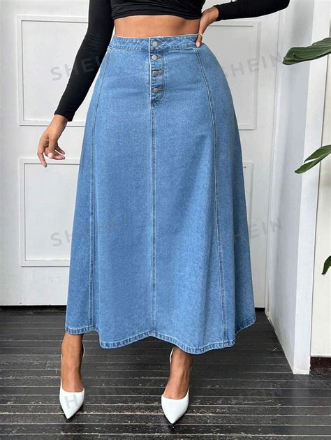 Shein Plus Button Fly Flare Denim Skirt Shein Usa