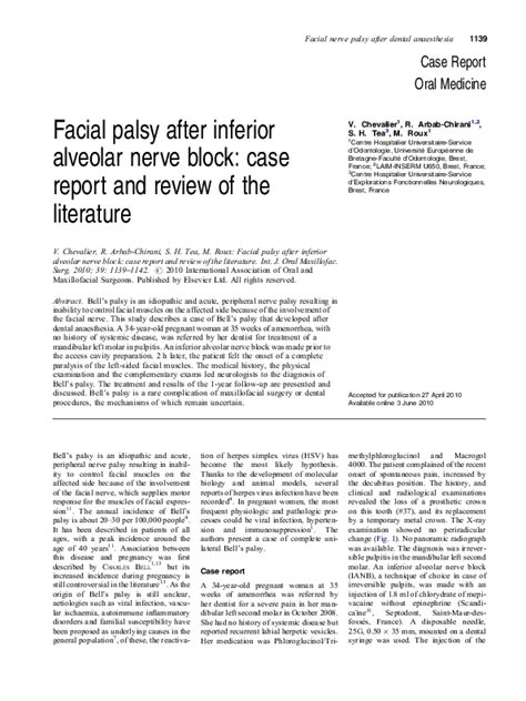 Pdf Facial Palsy After Inferior Alveolar Nerve Block Case Report And