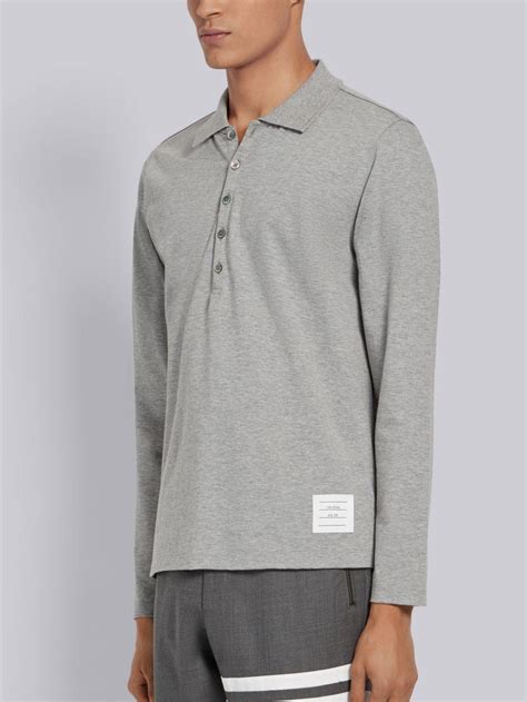 Thom Browne Long Sleeve Jersey Polo In Grey Gray For Men Lyst