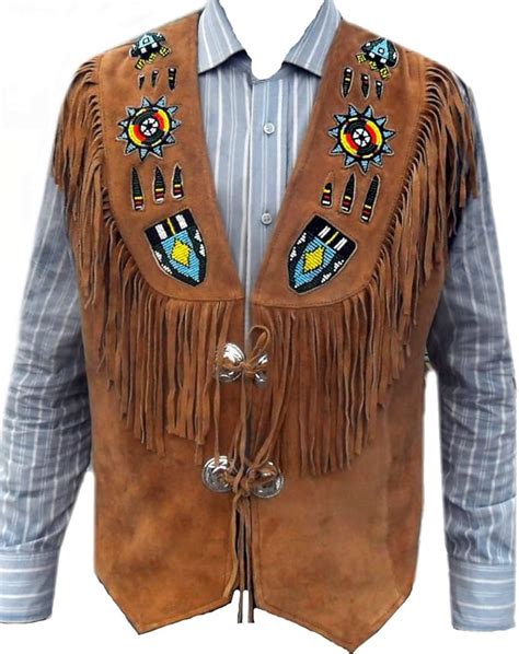 Sleekhides Mens Indian Western Leather Vest Fringed And Beaded At Amazon