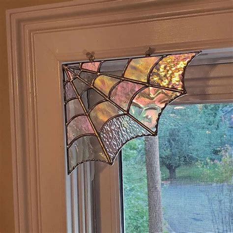 Stained Glass Spider Web Window Corner Creme Cloud