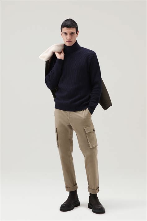 Men S Turtleneck Sweater In Pure Virgin Merino Wool Blue Woolrich UK