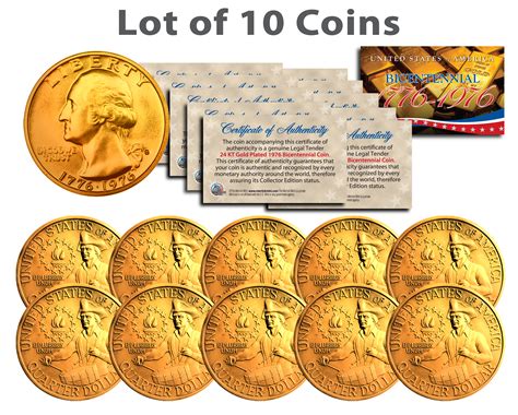 Bicentennial 1976 Quarters US Coins 24K GOLD PLATED W Capsules COA