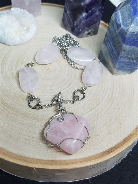 ROSE QUARTZ CRYSTAL Necklace, Rose Quartz Stone Necklace, Rose Quartz ...