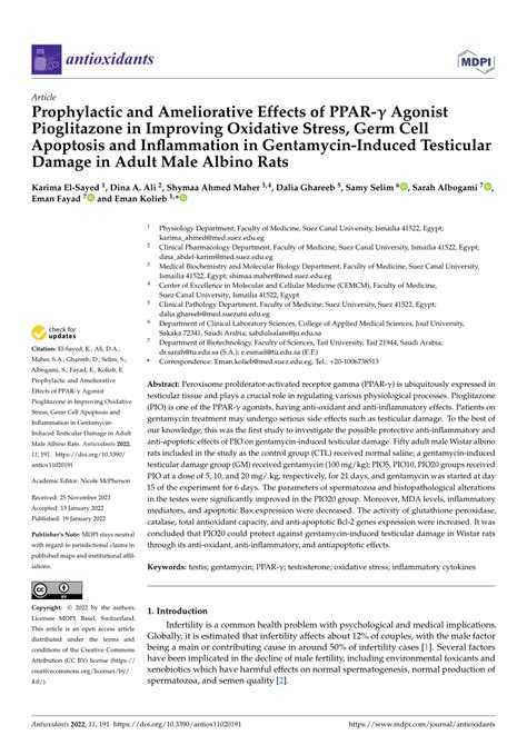 Pdf Prophylactic And Ameliorative Effects Of Ppar Agonist