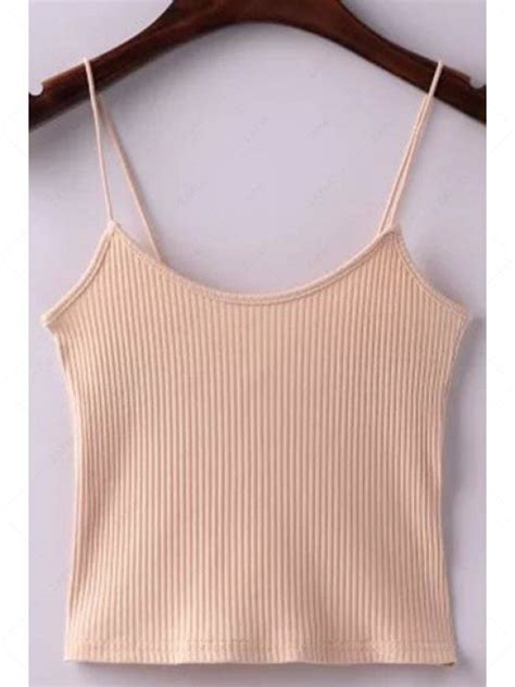 Off Solid Color Spaghetti Strap Cropped Tank Top In Nude Zaful