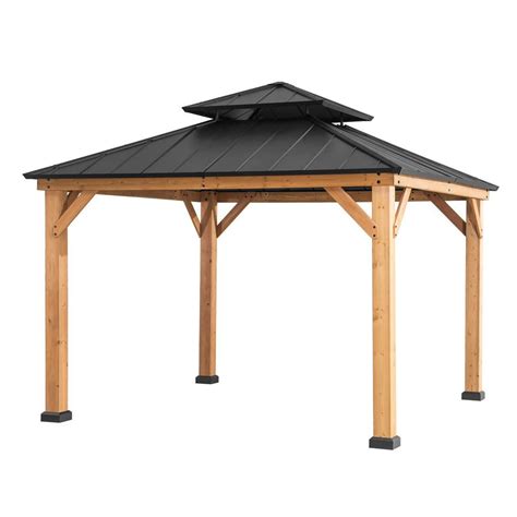 Sunjoy Archwood 11 Ft X 11 Ft Cedar Framed Gazebo With Steel Hardtop A102007300 The Home