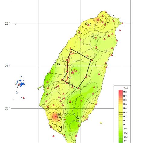 A Contour Map Of Mean P Wave Travel Time Residuals In Taiwan For Three