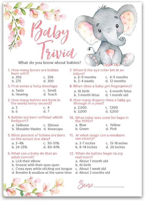 Pink Baby Shower Game Baby Trivia Printable Shower Game Lupon Gov Ph