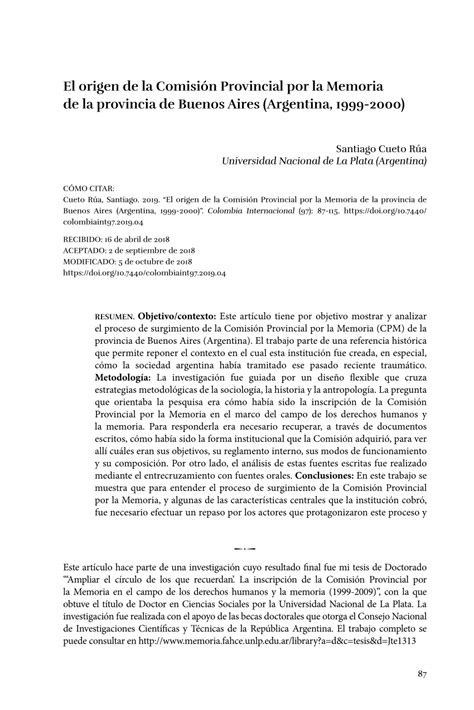 Pdf El Origen De La Comisión Provincial Por La Memoria De La