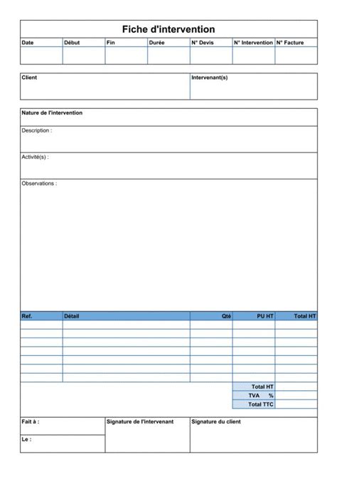 Modèle de fiche d intervention Fiches Fiche de renseignement Modele