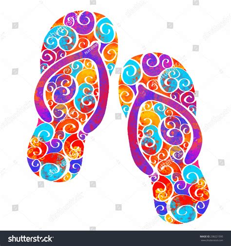 Watercolor Flip Flop Colorful Sandals Wave Stock Vector Royalty Free