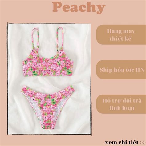 Peachybikini PV44 Set Bikini Hai Mảnh Khoẻ Khoắn Hoa Nhí Hồng Tím