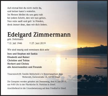 Traueranzeigen Von Edelgard Zimmermann WirTrauern