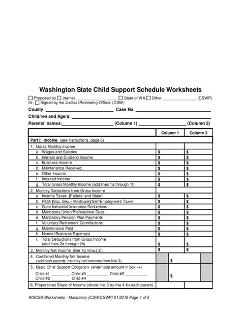 Wa State Child Support Schedule Worksheets Schedule Worksheets Fill