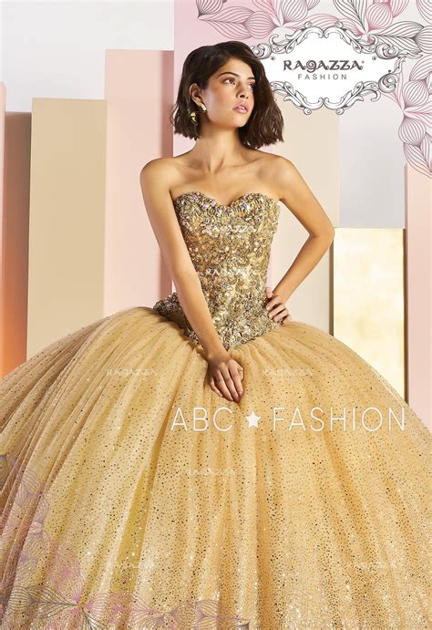 Gold Strapless Glitter Quinceanera Dress By Ragazza Fashion D01 501