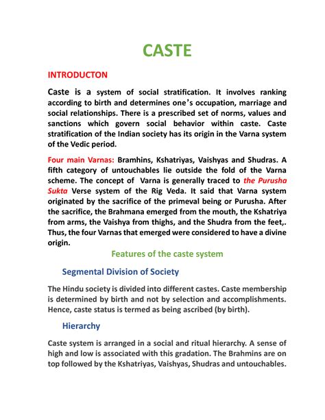 Caste meaning, it's features and approaches - CASTE INTRODUCTON Caste ...