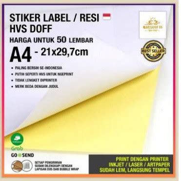 Jual Kertas Sticker A4 Doff Isi 50lembar Kertas Sticker Hvs Kertas