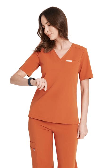 Women S Medical Blouse Scrubs Basic One Pocket FIRE FOX Good Price