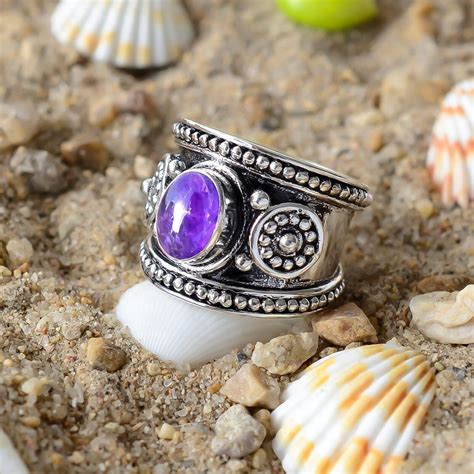 Am Thyste Naturel Gemstone Sterling Silver Handmade Spinner Ring