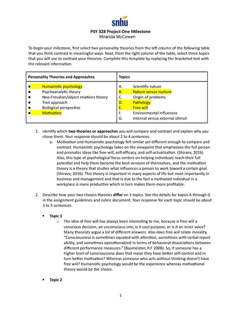 PSY 328 Project One Milestone PSY 328 Project One Milestone Miranda