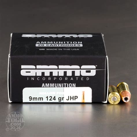 9mm Luger 9x19 Ammo 20 Rounds Of 124 Grain Jacketed Hollow Point