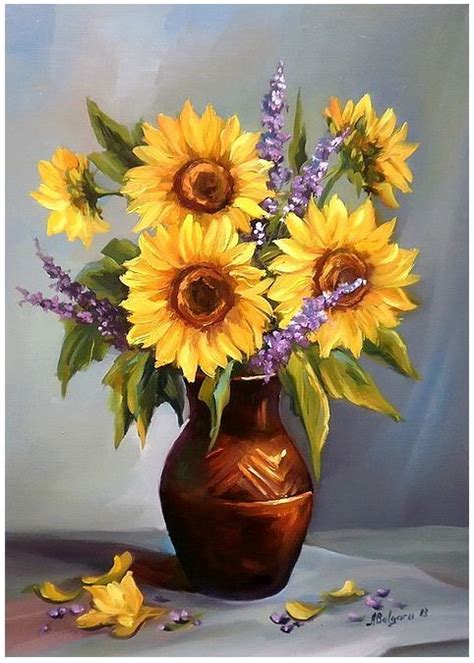 Anca Bulgaru Busuioc Cu Soare Flower Painting Sunflower Painting