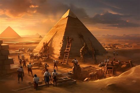 Premium AI Image | Ancient Egyptian workers building the pyramids