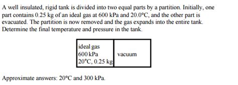 Solved A Well Insulated Rigid Tank Is Divided Into Two Chegg