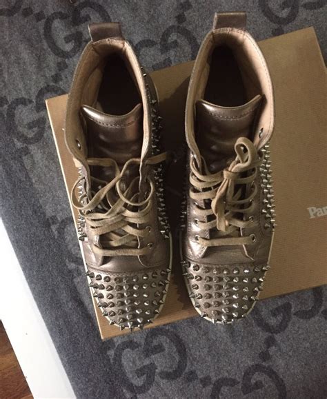 100 Authentic Christian Louboutin Gold Sneakers Chrome Spikes Rare 415 Us 85 Ebay