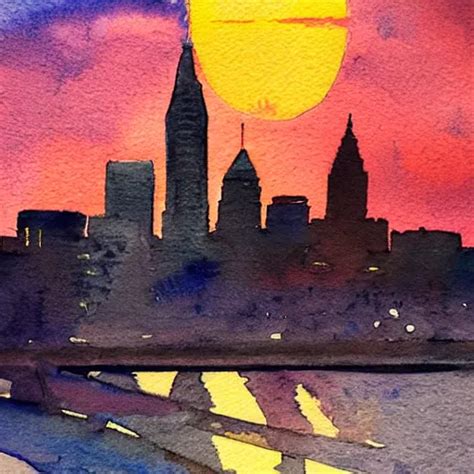 Cleveland Watercolor Sunset Stable Diffusion Openart