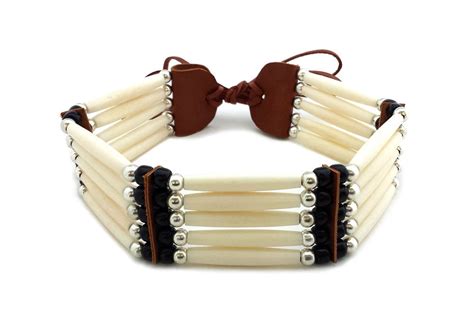 Handmade Traditional 4 Row Carved Buffalo Bone Hairpipe Tribal Choker Necklace With Arrowhead