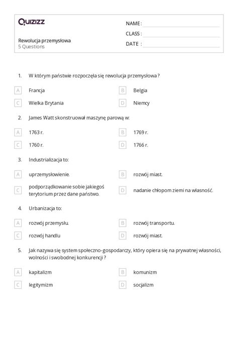 Ponad Rewolucja Przemys Owa Arkuszy Roboczych Dla Klasa W Quizizz