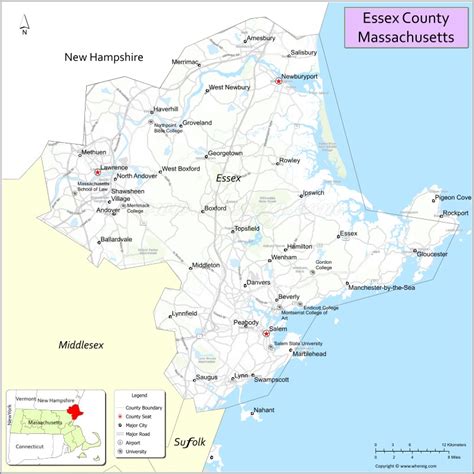 Map of Essex County, Massachusetts showing cities, highways & important ...