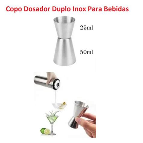 Copo Dosador Duplo Inox 25ml 50ml Medidor Drink Profissional Para