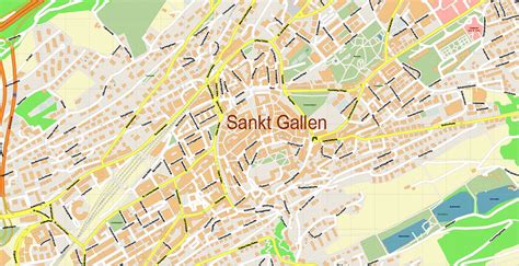 St Gallen Switzerland PDF Vector Map Accurate High Detailed City Plan