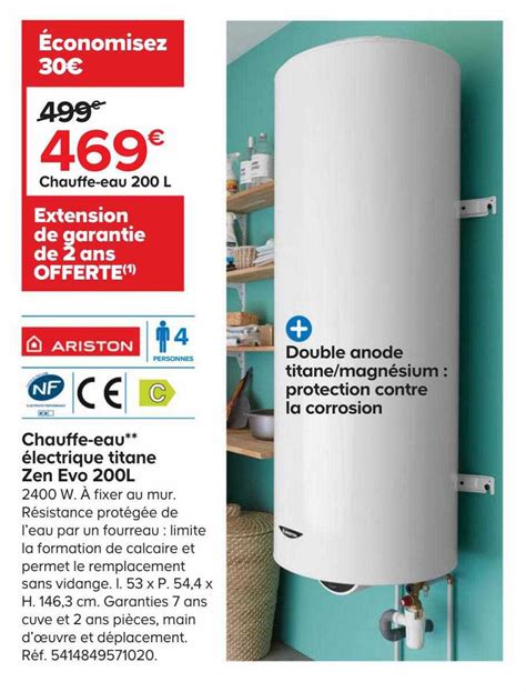 Offre Chauffe eau électrique Quiétis Ariston chez Brico Depot