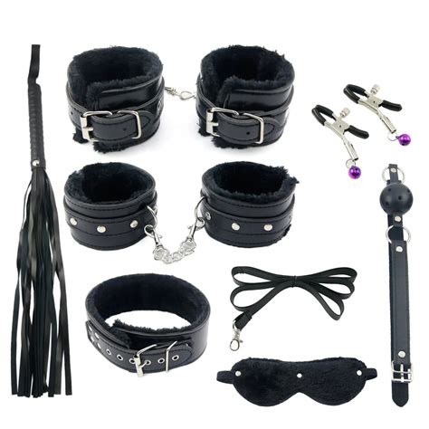 Fetish Adult Sm Bed Restraints Bondage Set Hand Cuff Whip Ball