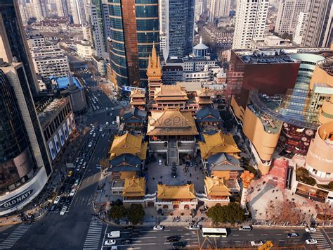 Aerial Photography Of Jingan Temple In Shanghai Picture And Hd Photos