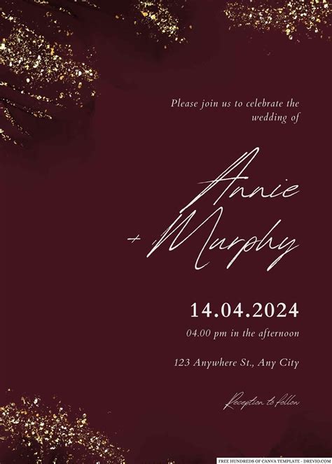 Burgundy Ink Black Gold Canva Wedding Invitation Templates Artofit