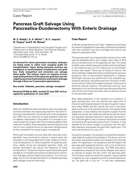 Pdf Pancreas Graft Salvage Using Pancreatico Duodenectomy With