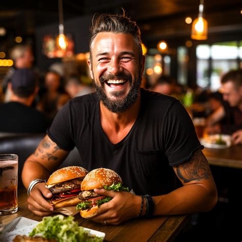 Premium Ai Image Photo Of A Man Eating A Burger Generated By Ai