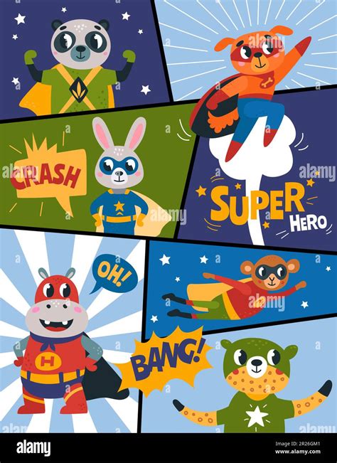 Super Animal Baby Comic Page Template Animals Superheroes In Cape And