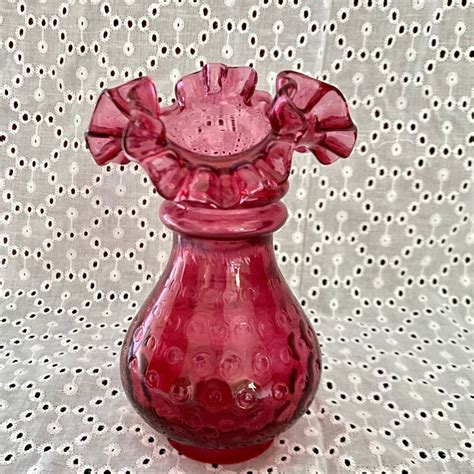 Fenton Cranberry Ruffle Edge Vase Fenton Art Glass Vintage Etsy